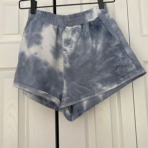 Blue & white tie-dye baggy shorts, worn once in awhile, size 4